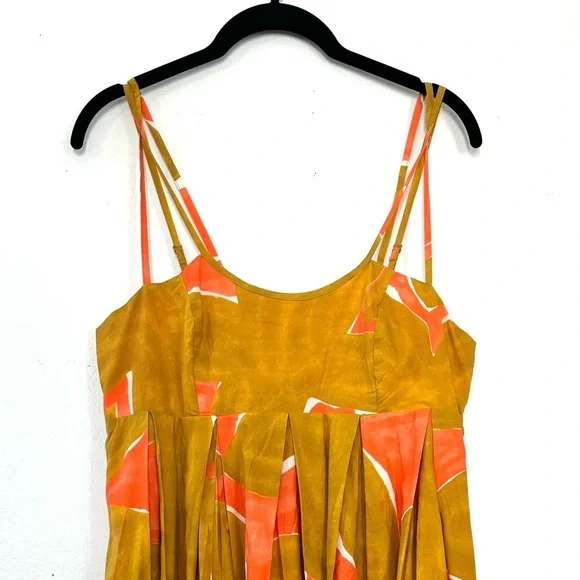 NWT Anthropologie Babydoll Midi Dress Coral Orange Lime Brown Size S Small - Picture 10 of 12